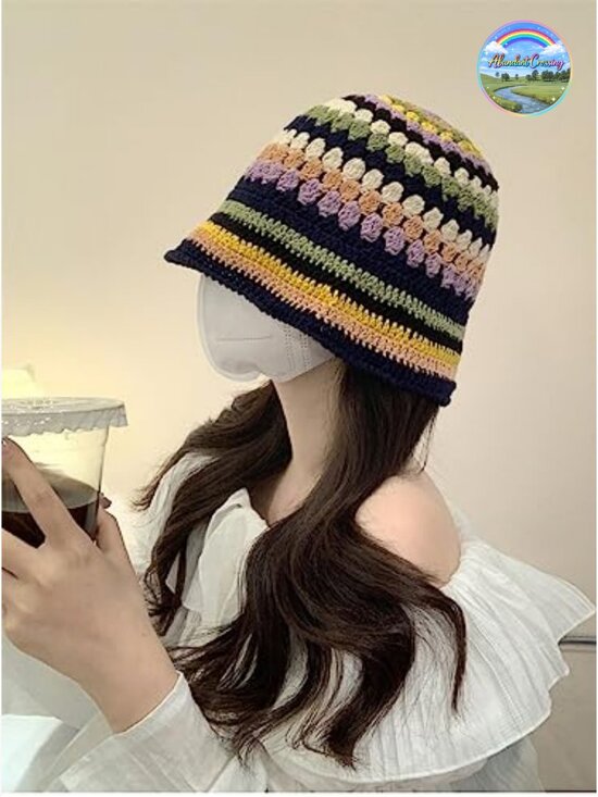 Handmade Crochet Bucket Hat - Knitted Floppy Fisherman Hat Floral Outdoor